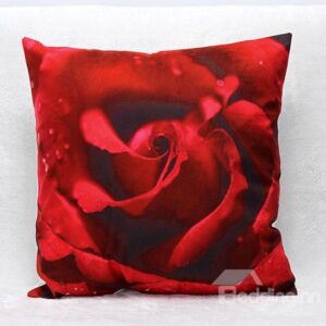 Fancy 3D Red Rose Design Throw Pillow Case