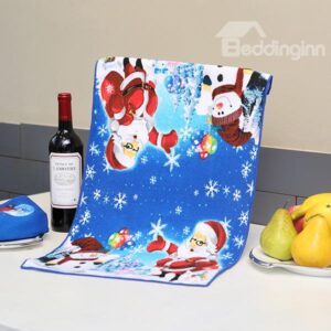 Attractive Brisk Santa and Snowman Dark Blue Ultrafine Fiber Tower