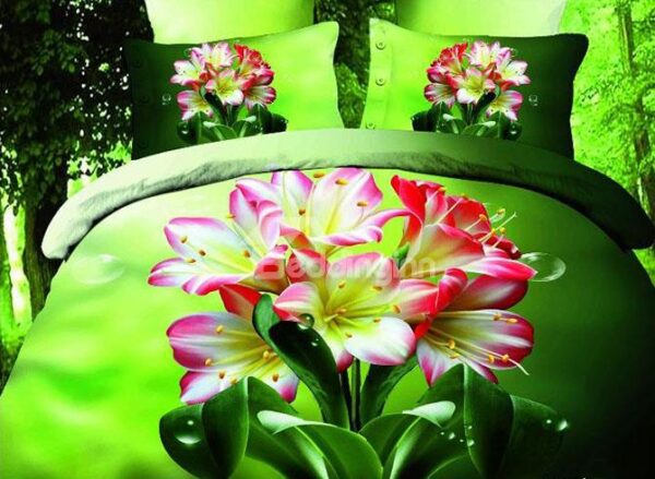 Bouquet Print Green 4-Piece Cotton Duvet Cover Sets