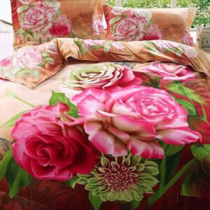 Gorgeous Vivid 3D Flowers Design Cotton 4-Piece Duvet Cover Sets