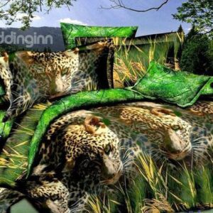 Lifelike Leopard in Grass Design 4-Piece Duvet Cover Sets