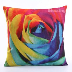 Fantastic 3D Colorful Rose Print Linen Throw Pillow Case