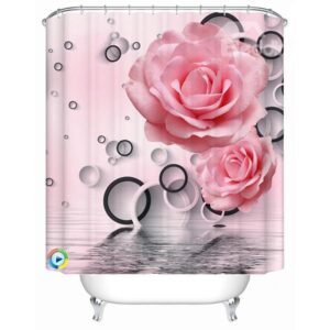 Innovative Design Pink Peony and Circle Print 3D Shower Curtain