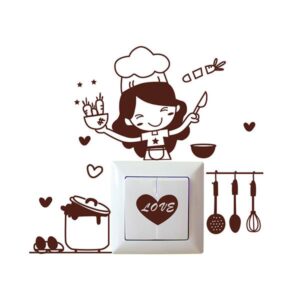 Adorable Smiling Cook Girl and Cooking Utensil 2-Piece Light Switch Sticker