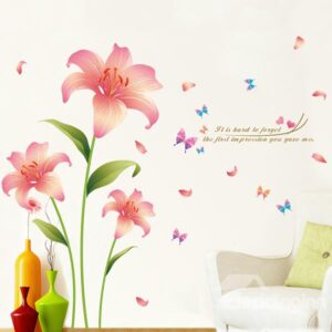 Gorgeous Pink Lily Extra Large Bedroom TV Wall Removable Wall Sticker