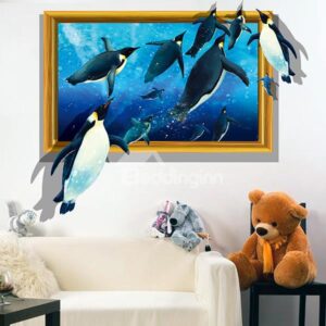 Cute Cartoon Penguins Framed Picture Nursery Removable 3D Wall Sticker
