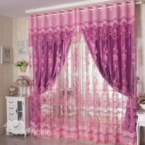 Elegant Pink Floral Pattern Custom Sheer Curtain