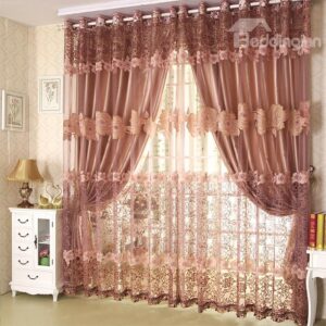 Luxury Golden Color Lace Embroidery Custom Sheer Curtain