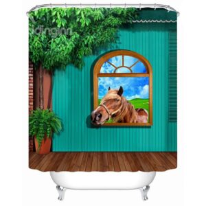 Modern Rural Style House an Horse 3D Shower Curtain