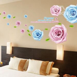 Stunning Pink and Blue Roses and Letters Removable Wall Sticker