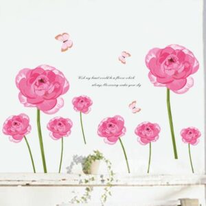 Gorgeous Pastoral Red Flowers and Butterfly Removable Wall Sticker
