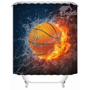 Innovative Design Fire and Water Basketball 3D Shower Curtain