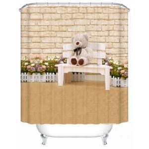 Lovely Teddy Bear and Colorful Flower Nursery 3D Shower Curtain