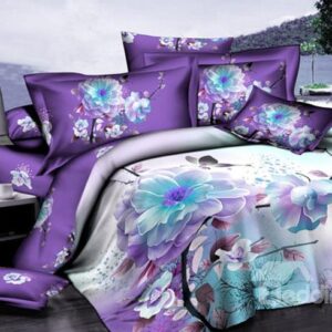 Purple Background With White Flowers Print Fitted Sheet