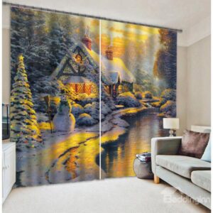 3D Beautiful Snowy Scenery Two Panels Blackout Curtain
