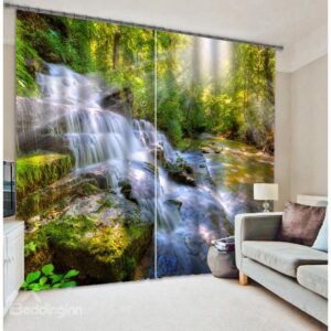 3D Wonderful Waterfall Print Two Panels Blackout Curtain