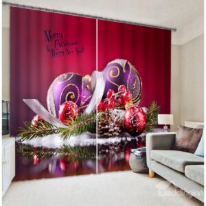 Vibrant Red Color 3D Merry Christmas Blackout Curtain