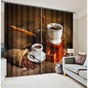 Coffee Time 3D Print High Quality Polyester Blackout Curtain