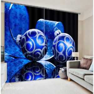 Rich Blue Color 3D Christmas Gifts Polyester Curtain
