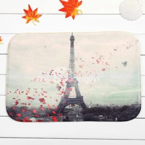 Eiffel Tower and Petal Coral Velvet Anti-Slipping Doormat