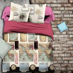 Creative Map Print Polyester 4-Piece Duvet Cover Sets