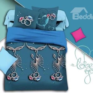 Diamond Ring Print Blue Polyester 4-Piece Duvet Cover Sets