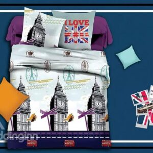 Fancy Big Ben Print Polyester 4-Piece Duvet Cover Sets