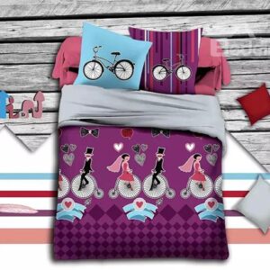Romantic Lovers Print Purple Polyester 4-Piece Duvet Cover Sets