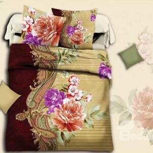 Peony Print Well-made Polyester 4-Piece Duvet Cover Sets