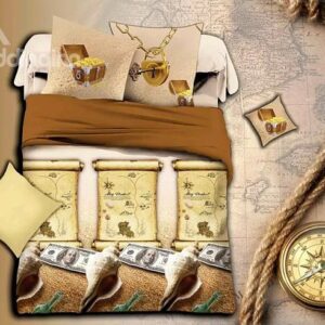 Creative Conch Print Brown 4-Piece Duvet Cover Sets