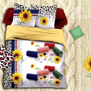 Yellow Sunflowers Leopard Design Polyester 4-Piece Duvet Cover Sets