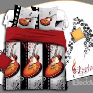 Creative Guitar Note Print Gray 4-Piece Duvet Cover Sets
