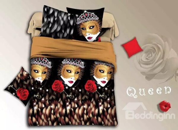 Sexy Lady Wearing Mask and Rose Print 4-Piece Duvet Cover Sets