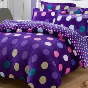 Warm Flanel Purple Polka Dots Pattern Kids Duvet Cover Set
