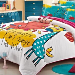 Super Cute Giraffe and Leaves Print Kids 3-Piece Duvet Cover Set