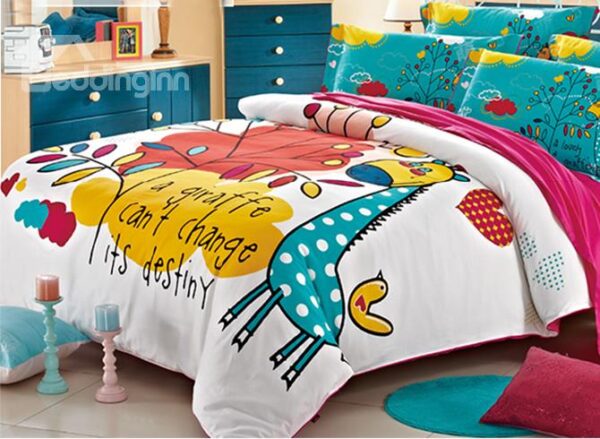 Super Cute Giraffe and Leaves Print Kids 3-Piece Duvet Cover Set