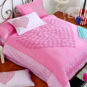 Love Forever Pink Leopard Heart Shape Pattern 3-Piece Duvet Cover Set