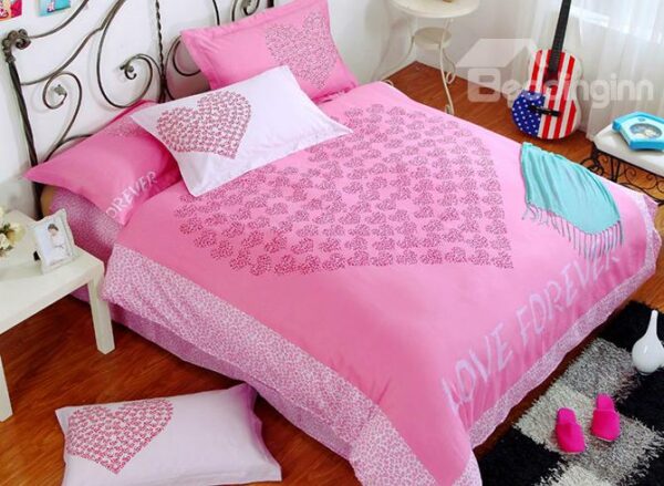 Love Forever Pink Leopard Heart Shape Pattern 3-Piece Duvet Cover Set