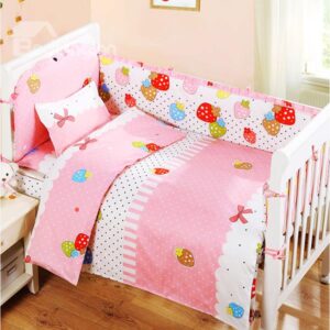 Lovely Colorful Strawberry and Bowknot Pattern Crib Bedding Set