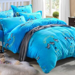 Clear Sky Blue Small Zebra Pattern Kids 3-Piece Duvet Cover Set