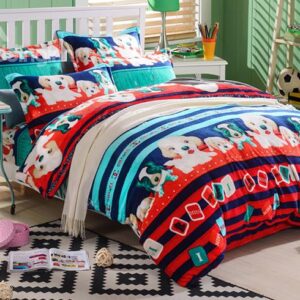 Warm Flannel Cute Dogs Pattern Kids 3-Piece Duvet Cover Set