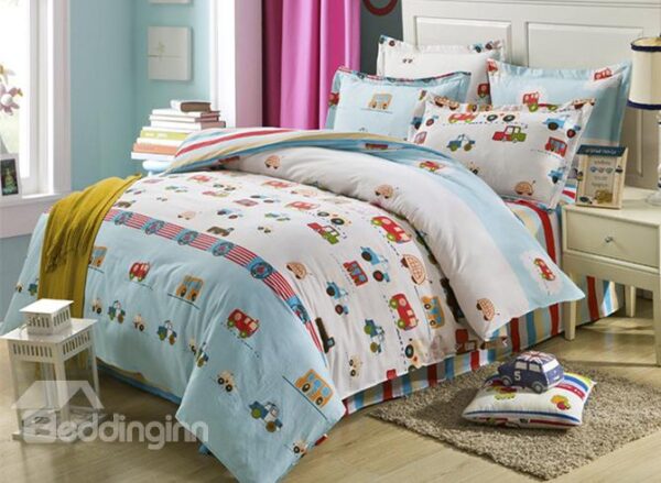100% Cotton Cars Pattern Kids 3-Piece Duvet Cover Set