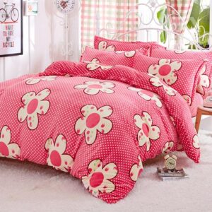 Pink Bouncy Big Flowers Pattern Kids 3-Piece Duvet Cover Set