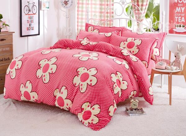 Pink Bouncy Big Flowers Pattern Kids 3-Piece Duvet Cover Set