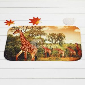 Creative Giraffes in Forest Coral Velvet Anti-Slipping Doormat