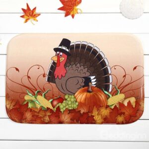 Festival Cartoon Thanksgiving Turkey Coral Velvet Anti-Slipping Doormat