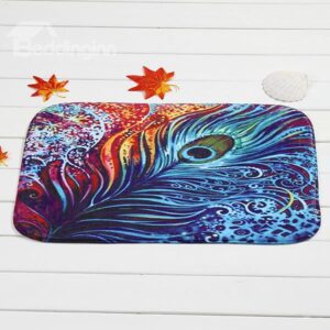 Stunning Peacock Feather Pattern Coral Velvet Anti-Slipping Doormat