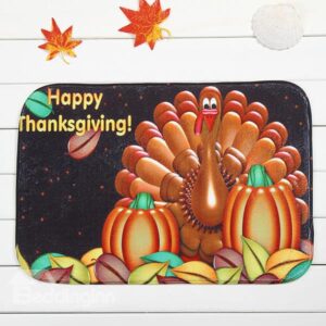 Happy Thanksgiving and Turkey and Pumpkin Coral Velvet Anti-Slipping Doormat