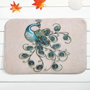Wonderful Peacock Pattern Coral Velvet Anti-Slipping Doormat