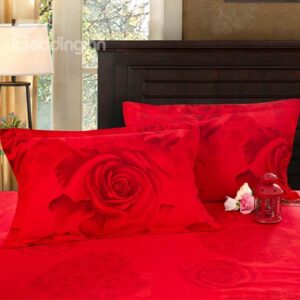 Romantic Red Rose Print Cozy Cotton 2-Piece Pillow Cases